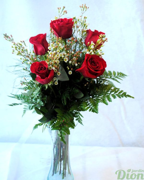 fb-0972-flamme avec vase-st-valentin-roses-bouquet-amour-rouge-vase